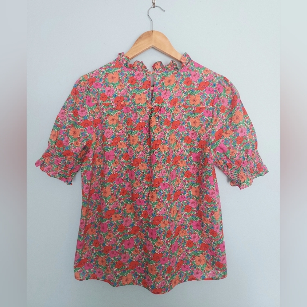 J. Crew Liberty Print Smocked Floral Short Puff Sleeve Blouse Small Cottagecore - Picture 6 of 11
